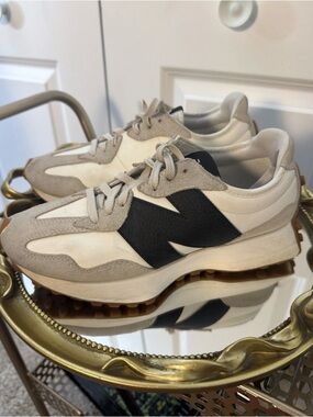 New Balance White Sneakers (White, Black Logo)